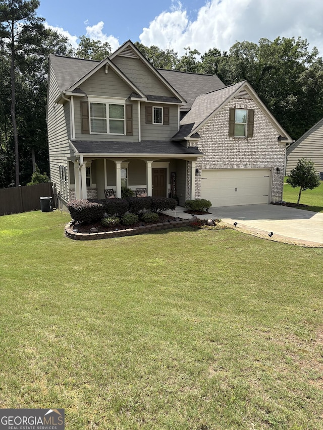 124 Gorham Gates Ct, Hiram, GA 30141 - craftsman-style home featuring a garage, driveway, covered porch, and a shingled roof