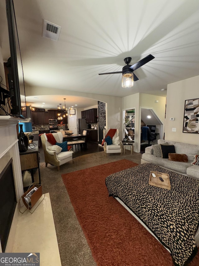 124 Gorham Gates Ct, Hiram, GA 30141 - living room featuring a fireplace and ceiling fan