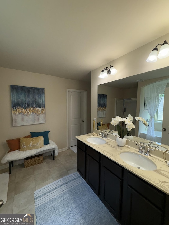 124 Gorham Gates Ct, Hiram, GA 30141 - full bathroom featuring double vanity and an enclosed shower