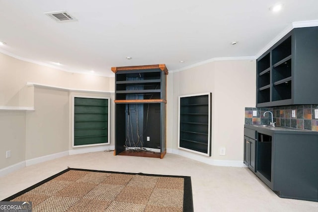 3741 Cape York Trce, Alpharetta, GA 30022 - unfurnished living room with light colored carpet, recessed lighting, and crown molding