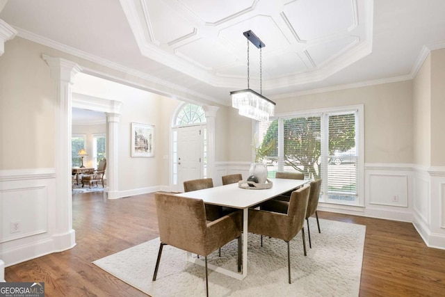 3741 Cape York Trce, Alpharetta, GA 30022 - dining space featuring ornate columns, plenty of natural light, wood finished floors, wainscoting, and a decorative wall