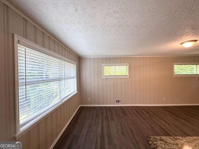 3456 Spring Cir, Decatur, GA 30032 - empty room featuring dark wood finished floors, a textured ceiling, baseboards, and plenty of natural light