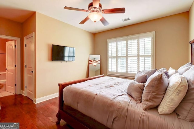 116 Archstone Sq, Mcdonough, GA 30253 - bedroom with hardwood / wood-style flooring, a ceiling fan, and ensuite bathroom