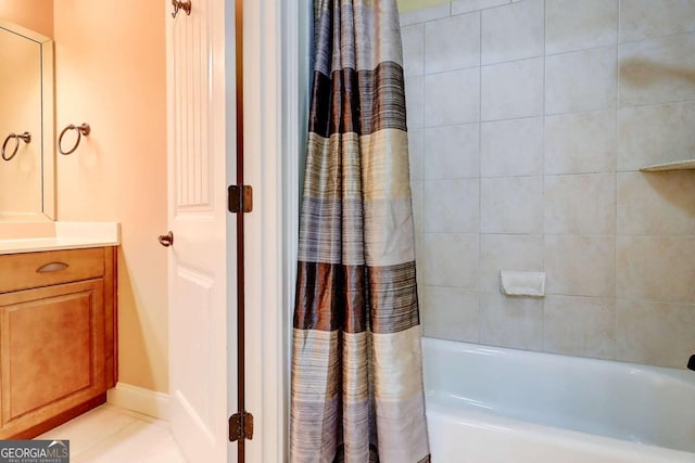 116 Archstone Sq, Mcdonough, GA 30253 - bathroom with vanity, shower / bath combination with curtain, and tile patterned floors