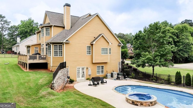 116 Archstone Sq, Mcdonough, GA 30253 - rear view of property with french doors, a patio area, a chimney, a deck, and roof with shingles