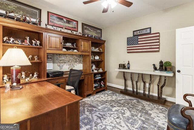 10530 Tuxford Dr, Alpharetta, GA 30022 - office space featuring ceiling fan, wood finished floors, and built in study area