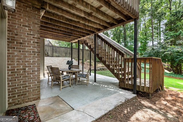 10530 Tuxford Dr, Alpharetta, GA 30022 - view of patio / terrace with stairs and outdoor dining space