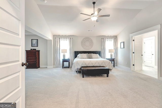 29 Peppertree Dr, Newnan, GA 30265 - bedroom featuring light colored carpet, ceiling fan, and lofted ceiling