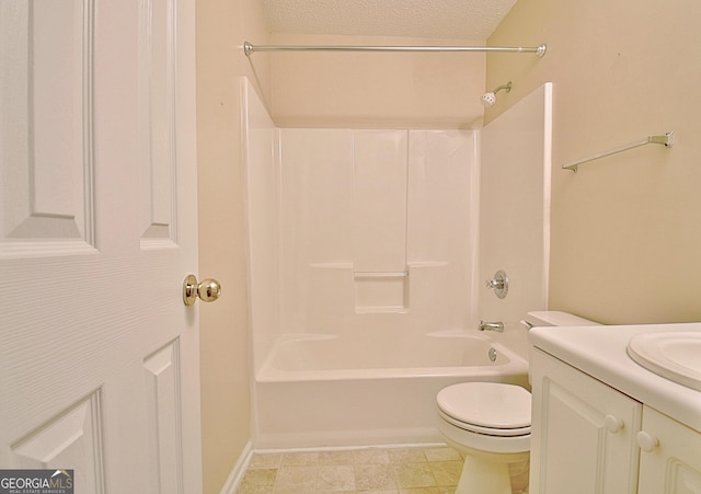 4135 Coursey Lake Rd, Douglasville, GA 30135 - bathroom featuring vanity,  shower combination, and a textured ceiling