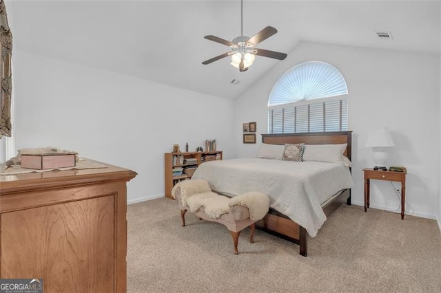 1402 Silver Smt, Conyers, GA 30094 - bedroom featuring vaulted ceiling, light carpet, and ceiling fan