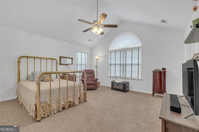 1402 Silver Smt, Conyers, GA 30094 - bedroom featuring light colored carpet, lofted ceiling, and ceiling fan