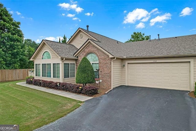 1402 Silver Smt, Conyers, GA 30094 - ranch-style home with asphalt driveway, brick siding, a garage, and a shingled roof