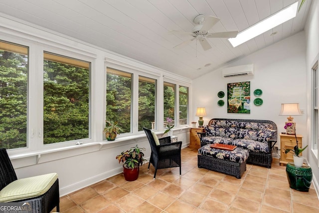 1508 Brianwood Rd Unit 1508, Decatur, GA 30033 - sunroom featuring an AC wall unit, plenty of natural light, a skylight, vaulted ceiling, and tile patterned floors