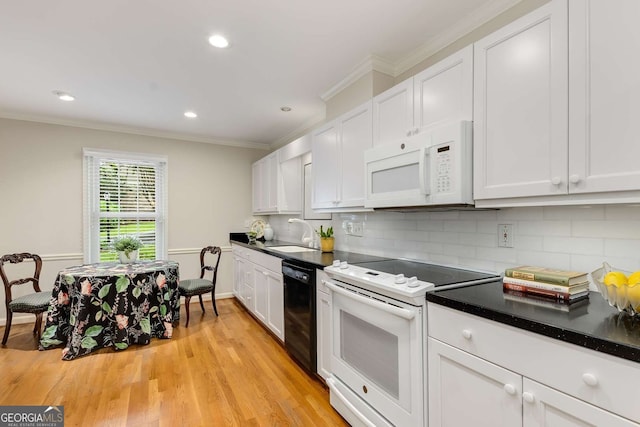 1508 Brianwood Rd Unit 1508, Decatur, GA 30033 - kitchen with white appliances, ornamental molding, white cabinets, backsplash, and recessed lighting