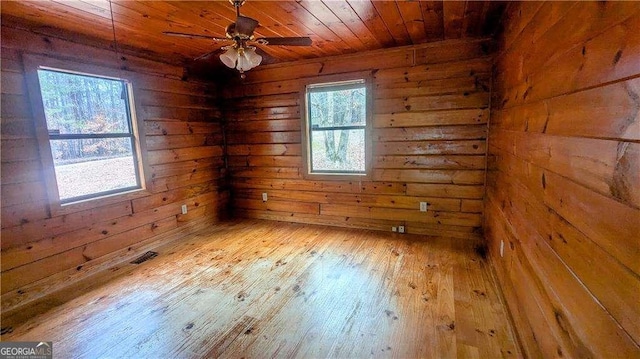 2515 Camp Branch Rd, Ellijay, GA 30540 - unfurnished room featuring wood-type flooring, wooden ceiling, wooden walls, and ceiling fan
