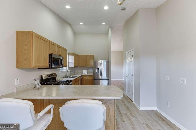 4735 Widgeon Way, Cumming, GA 30028 - kitchen with appliances with stainless steel finishes, light countertops, a peninsula, light wood-style flooring, and recessed lighting
