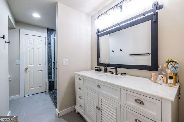 4850 Lake Fjord Pass, Marietta, GA 30068 - full bathroom featuring vanity, a shower stall, and tile patterned flooring