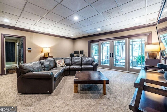 4850 Lake Fjord Pass, Marietta, GA 30068 - carpeted living room with ornamental molding, french doors, and plenty of natural light