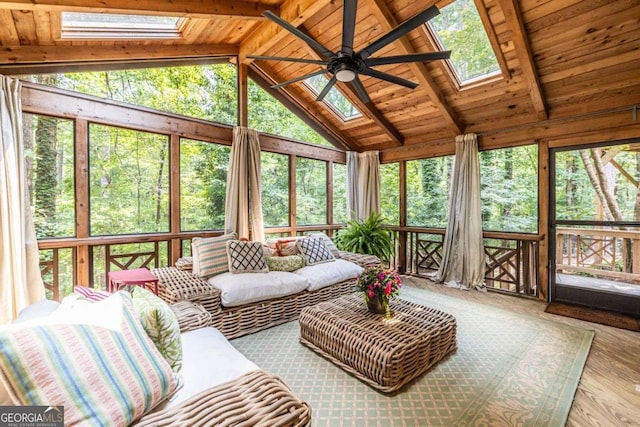 4850 Lake Fjord Pass, Marietta, GA 30068 - sunroom featuring a skylight, ceiling fan, and healthy amount of natural light