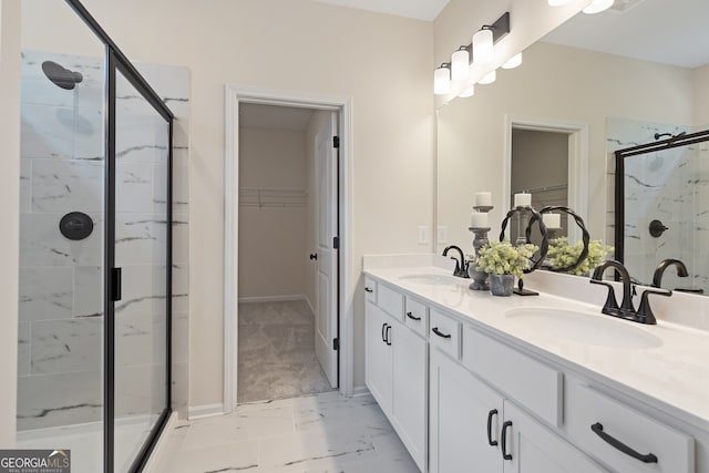 155 Roxeywood Way, Winder, GA 30680 - full bath featuring marble finish floors, a spacious closet, a stall shower, and double vanity
