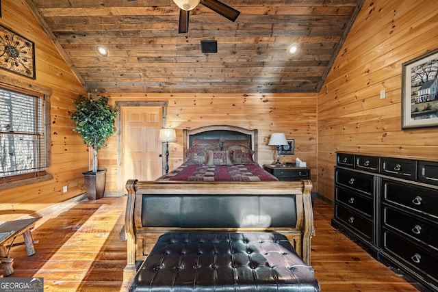 307 Big Timber Rd, Mineral Bluff, GA 30559 - bedroom featuring lofted ceiling, wooden ceiling, wooden walls, and hardwood / wood-style flooring