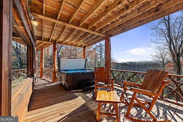 307 Big Timber Rd, Mineral Bluff, GA 30559 - wooden terrace featuring a hot tub