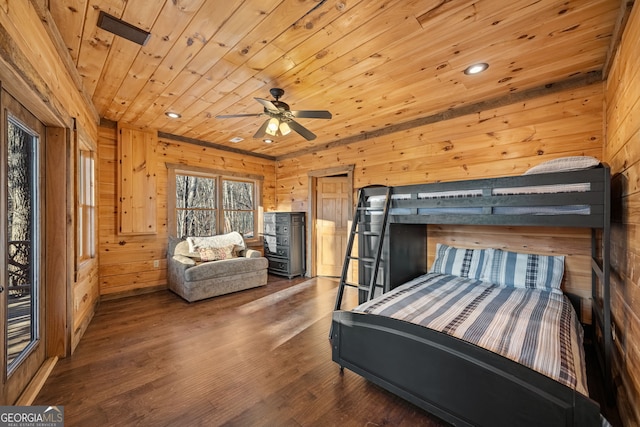 307 Big Timber Rd, Mineral Bluff, GA 30559 - bedroom featuring wood walls, wooden ceiling, wood finished floors, and recessed lighting