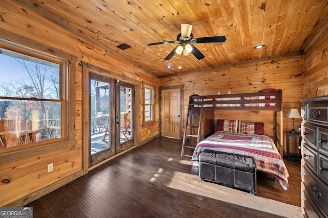 307 Big Timber Rd, Mineral Bluff, GA 30559 - bedroom with wooden ceiling, wood walls, access to outside, wood finished floors, and recessed lighting