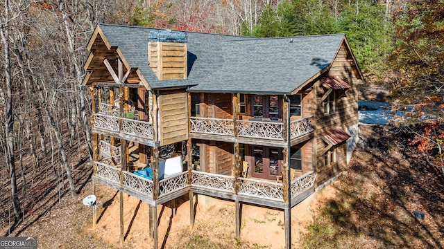307 Big Timber Rd, Mineral Bluff, GA 30559 - back of house with roof with shingles, a balcony, and a wooden deck