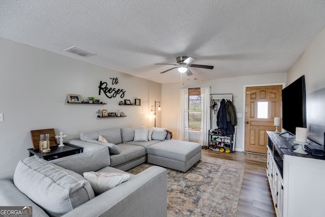 327 Old Muse Rd, Carrollton, GA 30116 - living area with plenty of natural light, a ceiling fan, wood finished floors, and a textured ceiling