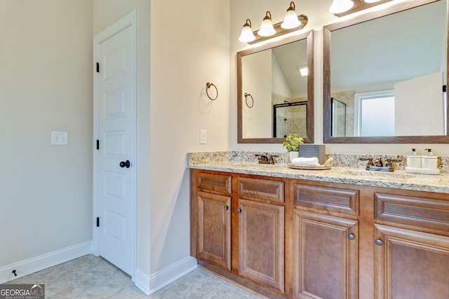 117 Elkins Blvd, Locust Grove, GA 30248 - full bathroom featuring double vanity, a shower stall, and tile patterned floors