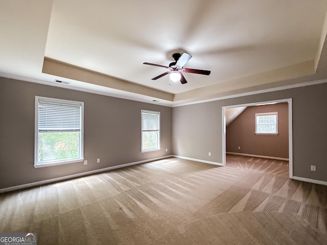 35 Paddle Boat Cv, Senoia, GA 30276 - empty room featuring a raised ceiling, carpet flooring, and a ceiling fan
