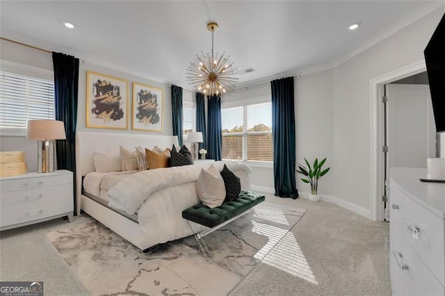 545 Hanlon Way, Alpharetta, GA 30009 - bedroom with carpet, a chandelier, and recessed lighting