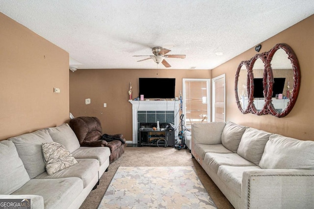 1135 Misty Meadows Way, Hampton, GA 30229 - living area with ceiling fan, light colored carpet, and a textured ceiling