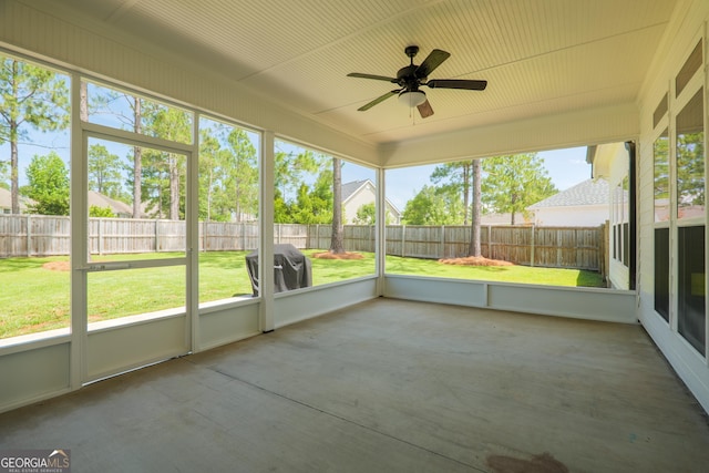7270 Tillman Branch Rd, Hahira, GA 31632 - unfurnished sunroom featuring ceiling fan
