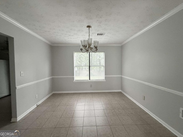 1081 Forest Path, Stone Mountain, GA 30088 - spare room featuring a chandelier, a textured ceiling, tile patterned flooring, and ornamental molding