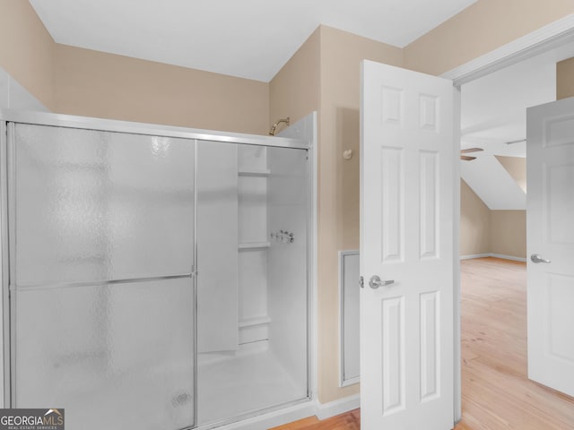 778 Leguin Mill Rd, Locust Grove, GA 30248 - full bathroom with a stall shower and wood finished floors