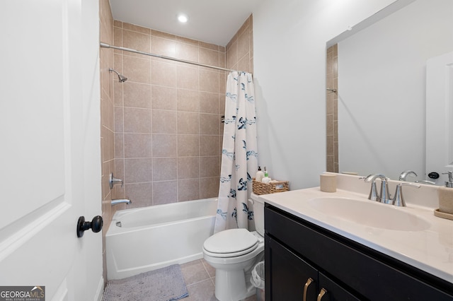 203 Holden Way, Woodstock, GA 30189 - full bath featuring vanity, shower / tub combo, tile patterned flooring, and recessed lighting