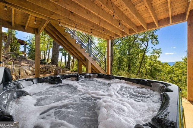 126 Wawayanda Dr, Mineral Bluff, GA 30559 - view of patio / terrace with stairs and a hot tub