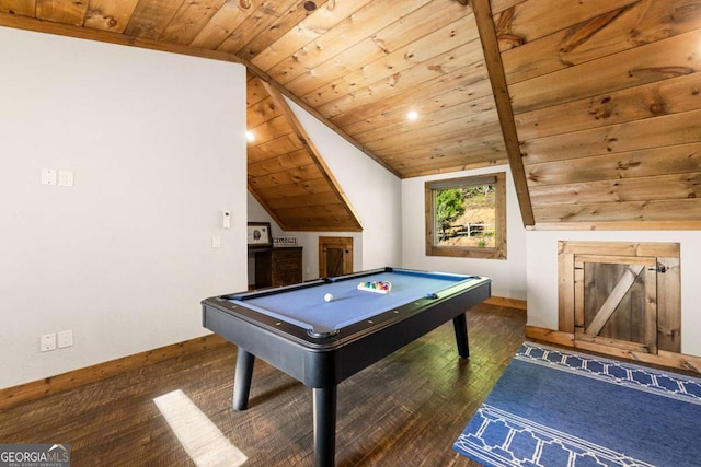 126 Wawayanda Dr, Mineral Bluff, GA 30559 - game room featuring wood ceiling, lofted ceiling, billiards, and hardwood / wood-style flooring