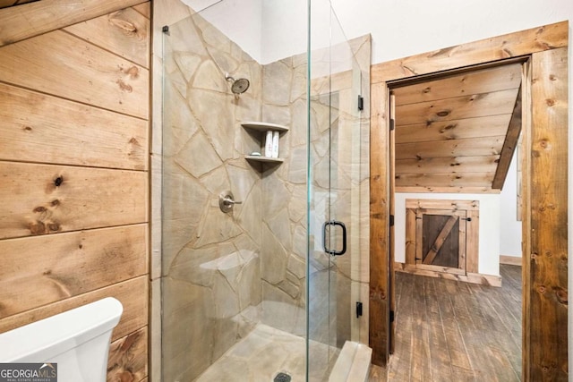 126 Wawayanda Dr, Mineral Bluff, GA 30559 - bathroom with a shower stall and wood finished floors