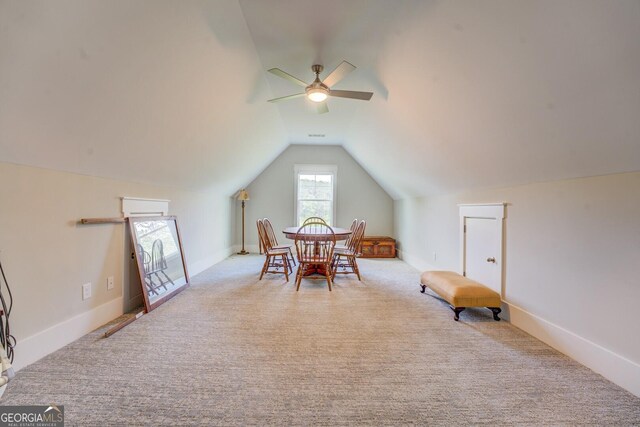 3076 E Lake Rd, Mcdonough, GA 30252 - additional living space with lofted ceiling, carpet floors, and a ceiling fan