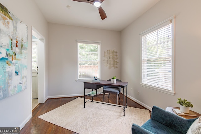 496 Rankin St NE, Atlanta, GA 30308 - office area with wood finished floors and a ceiling fan