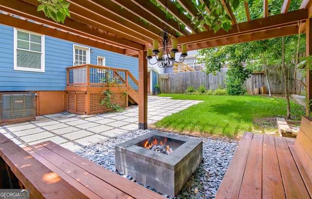 496 Rankin St NE, Atlanta, GA 30308 - deck with an outdoor fire pit, a patio, and a fenced backyard