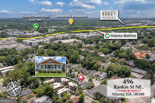 496 Rankin St NE, Atlanta, GA 30308 - aerial view of property's location with property boundaries highlighted