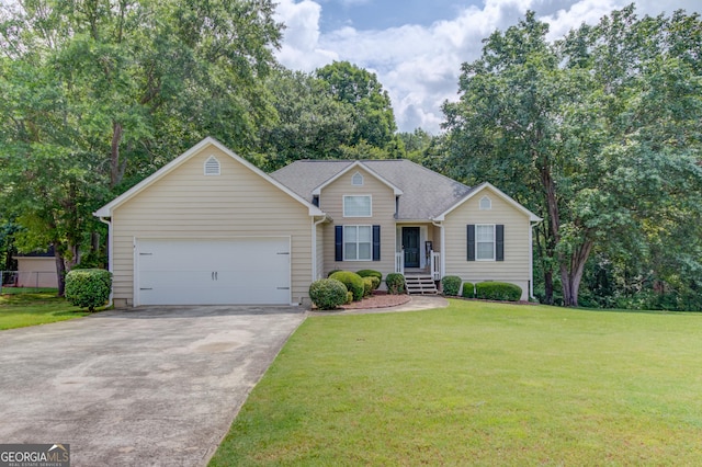1406 Marshview Ct, Hoschton, GA 30548 - view of front of property with concrete driveway, a garage, a front lawn, and view of scattered trees
