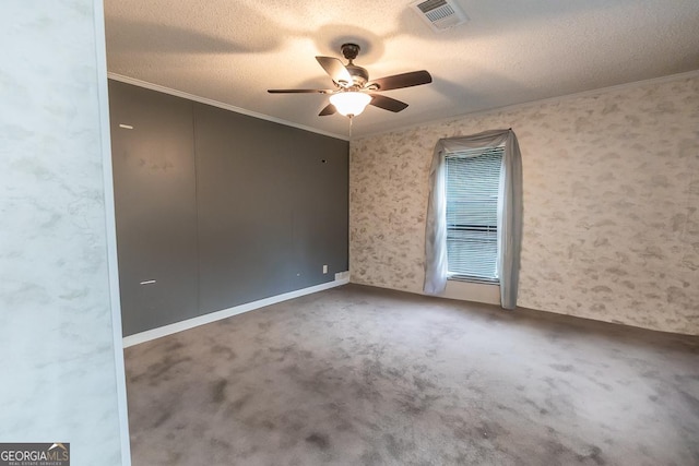 1185 Mp Martin Rd, Brooklet, GA 30415 - carpeted spare room with ceiling fan, crown molding, and a textured ceiling