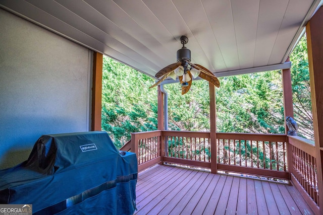 440 River Bridge Loop, Cornelia, GA 30531 - wooden deck with grilling area and ceiling fan