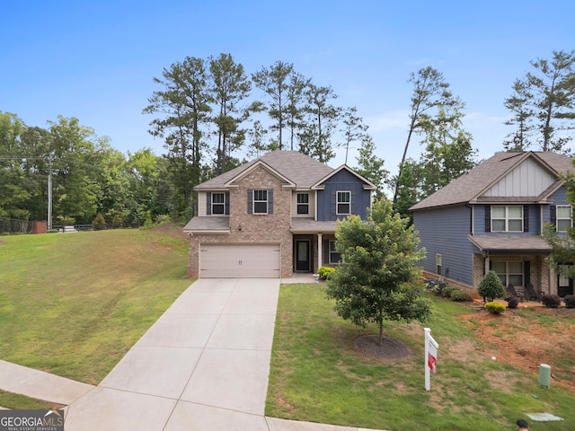 1001 Hartwell Rd, Locust Grove, GA 30248 - view of front of home with brick siding, driveway, a garage, board and batten siding, and roof with shingles