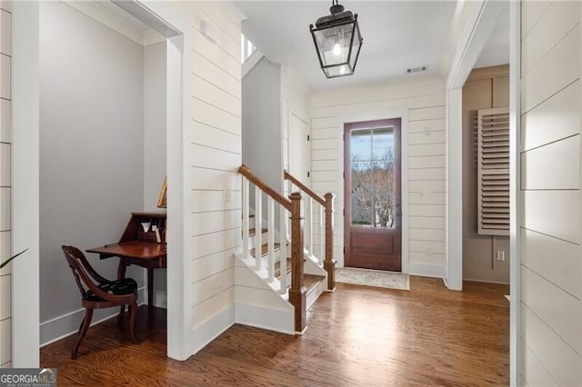 200 Ivy Meadow Way, Ball Ground, GA 30107 - entryway with wood finished floors and stairs